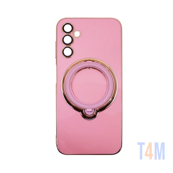 Capa de Silicone Dura com Protetor de Câmera e Anel de Suporte para Samsung Galaxy A14 4g/5g Rosa